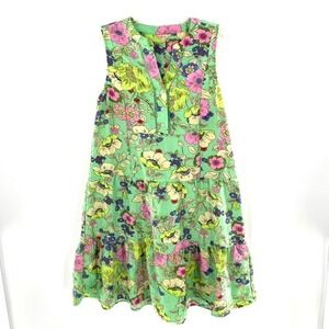 Esqualo Women's Sleeveless Tiered Dress Floral Green Pink Size‎ 6 Bohemian